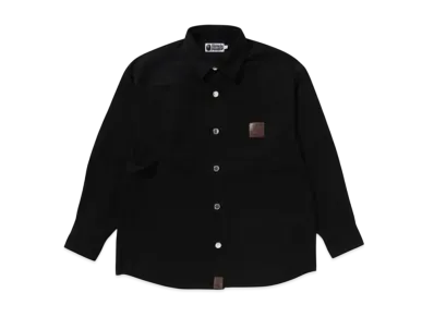 A BATHING APE Bathing Ape Logo Canvas Ls Work Shirt "Charcoal"