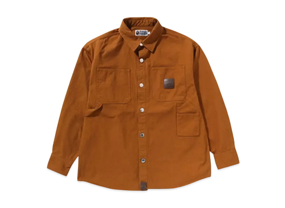 A BATHING APE Bathing Ape Logo Canvas Ls Work Shirt "Brown"