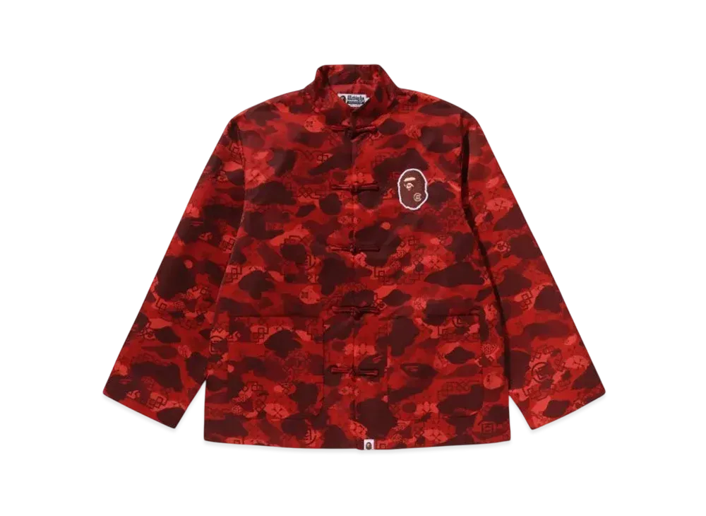 A BATHING APE x CLOT Camo Ape Head China Jacket "Red"