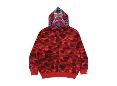 A BATHING APE x CLOT Camo Shark Relaxed Fit Full Zip Hoodie "Red"