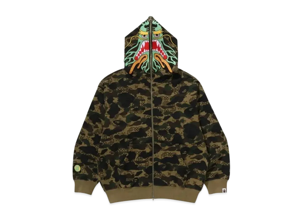 A BATHING APE x CLOT Camo Shark Relaxed Fit Full Zip Hoodie 