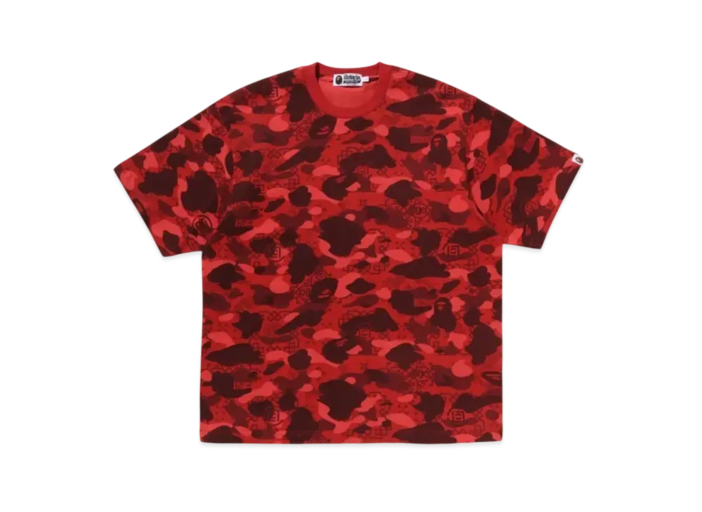 A BATHING APE x CLOT Camo Overprint Logo Relaxed Fit Tee "Red"