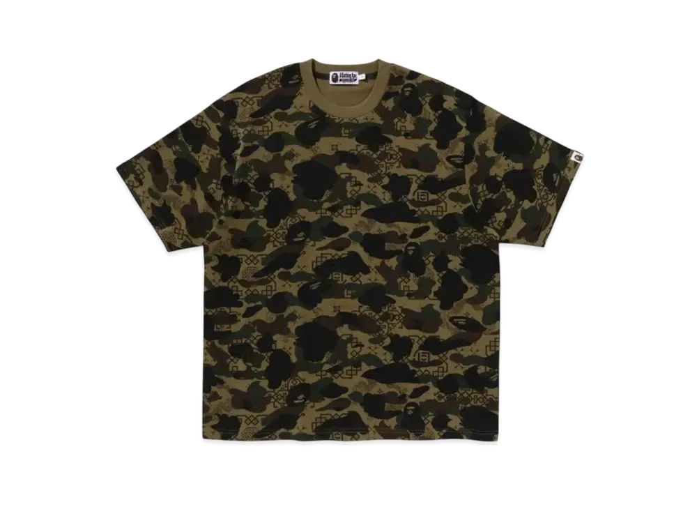A BATHING APE x CLOT Camo Overprint Logo Relaxed Fit Tee "Green"