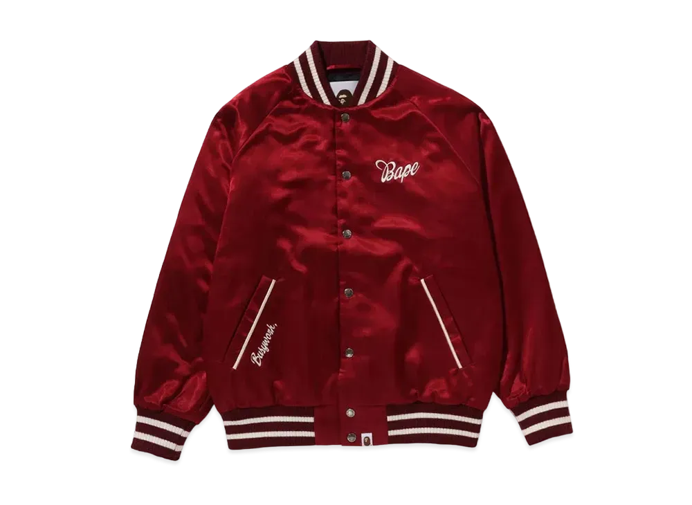 A BATHING APE Bape Satin Varsity Jacket "Red"