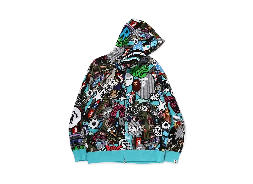 A BATHING APE Comic Art Shark Zip Hoodie "Multi"