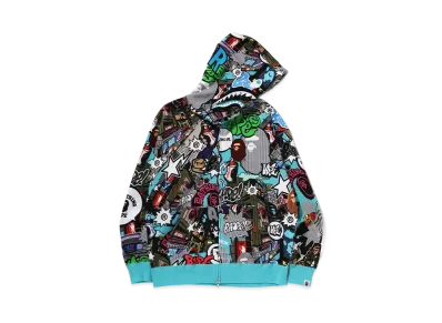 A BATHING APE Comic Art Shark Zip Hoodie "Multi"