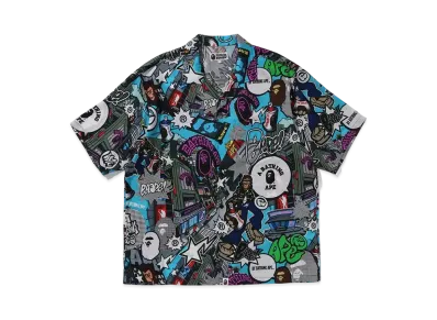 A BATHING APE Comic Art Open Collar S/S Shirt "Multi"