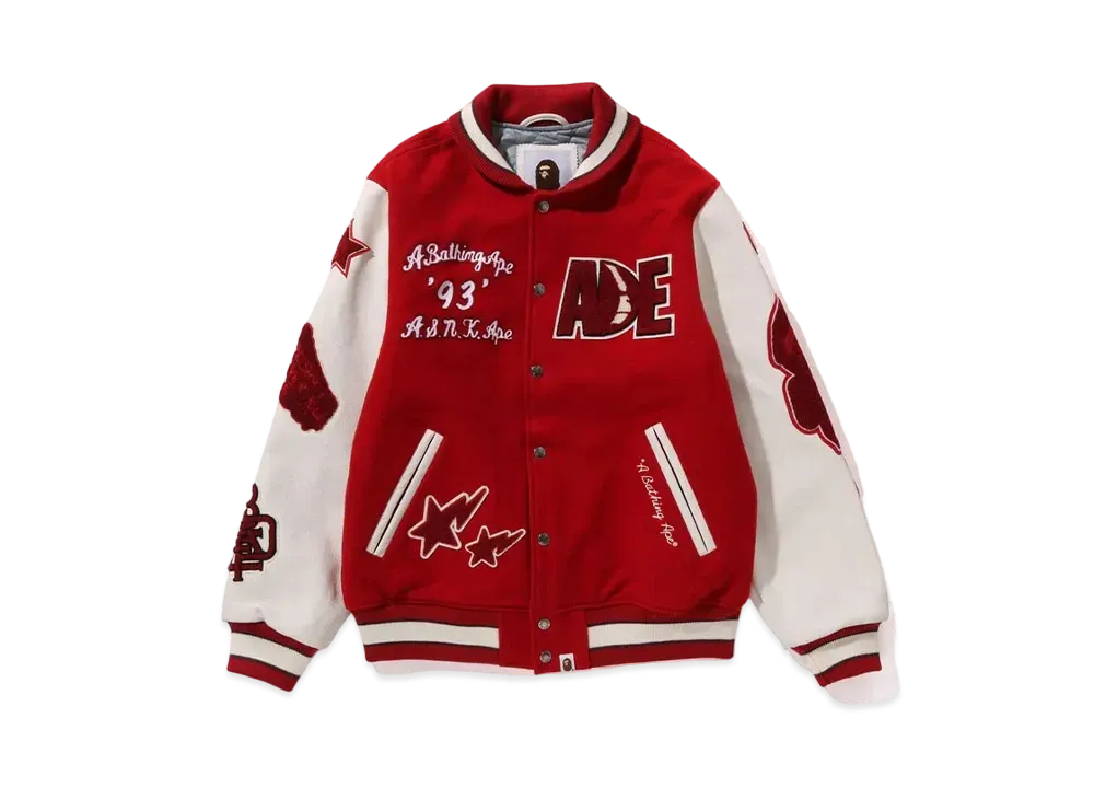 【希少・初期】A BATHING APE スター総柄シャツ 赤 M 00s 裏原 A BATHING APE Bape Multi Motif Varsity Jacket 