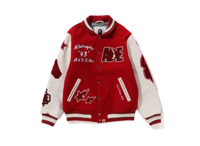 A BATHING APE Bape Multi Motif Varsity Jacket "Red"