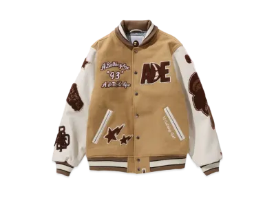 A BATHING APE Bape Multi Motif Varsity Jacket "Beige"