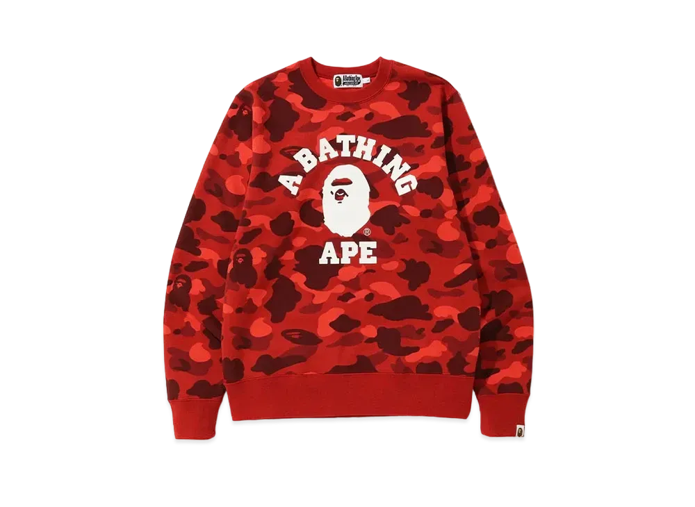 A BATHING APE Color Camo College Crewneck "Red"