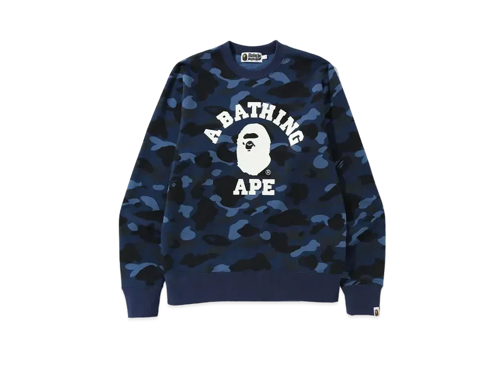 A BATHING APE Color Camo College Crewneck "Navy"
