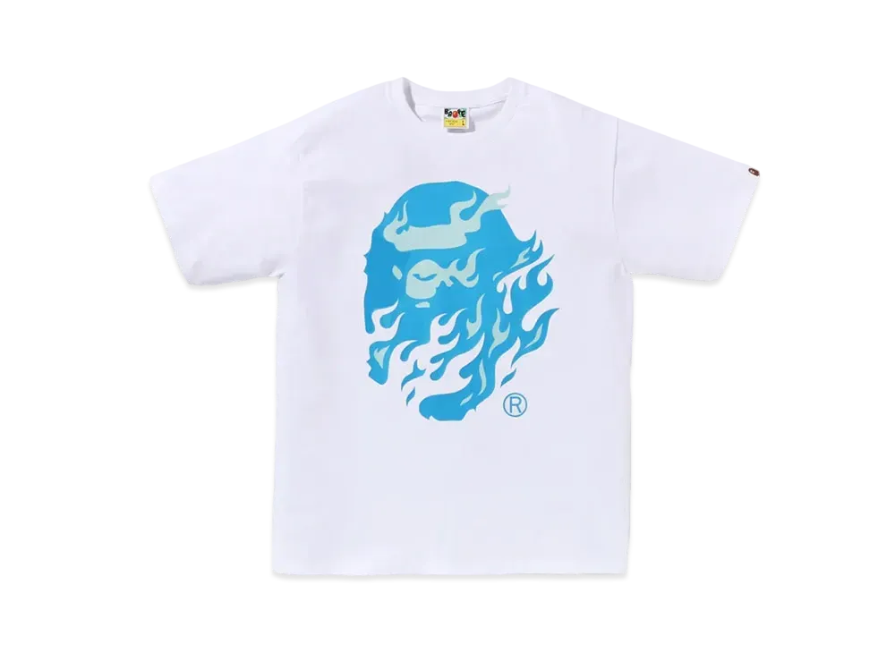 A BATHING APE Flame Ape Head Tee "White/Blue"