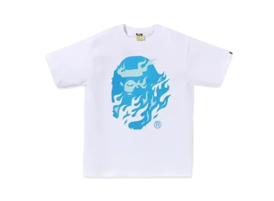 A BATHING APE Flame Ape Head Tee "White/Blue"