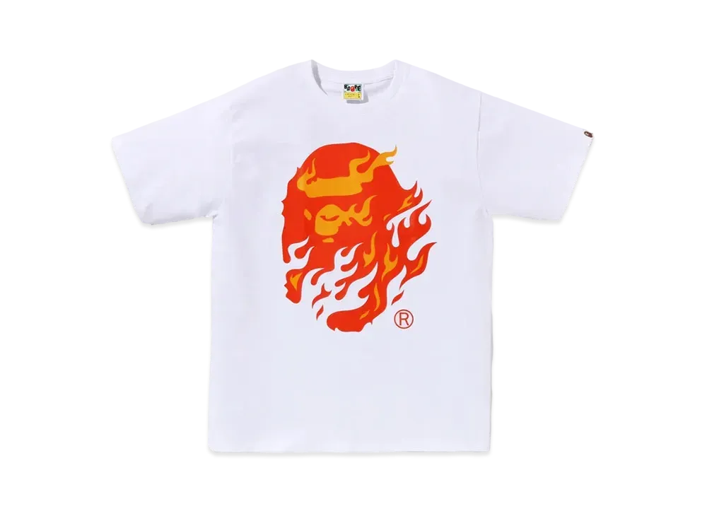 A BATHING APE Flame Ape Head Tee "White/Red"