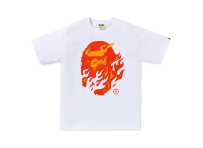 A BATHING APE Flame Ape Head Tee "White/Red"