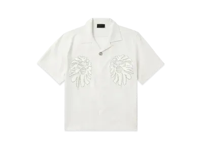 A BATHING APE Bape Black Ape Head Bowling Shirt "White"