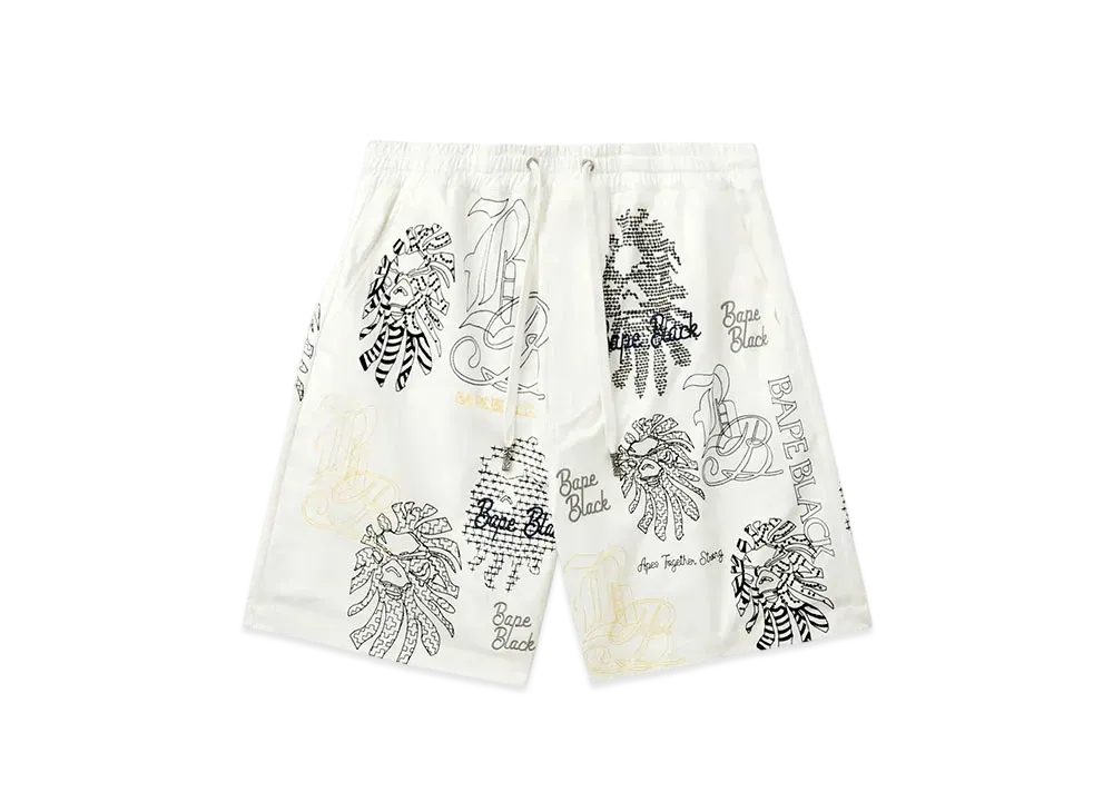 A BATHING APE Bape Black Bape Graphic Stitch Shorts "White"