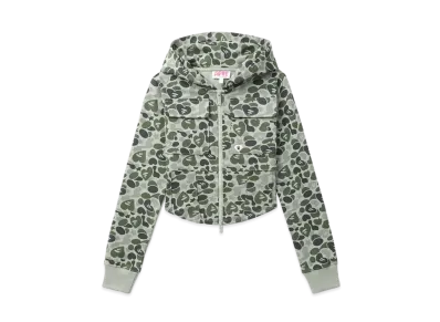 A BATHING APE Curved Hem Zip Up Hoodie "Green"