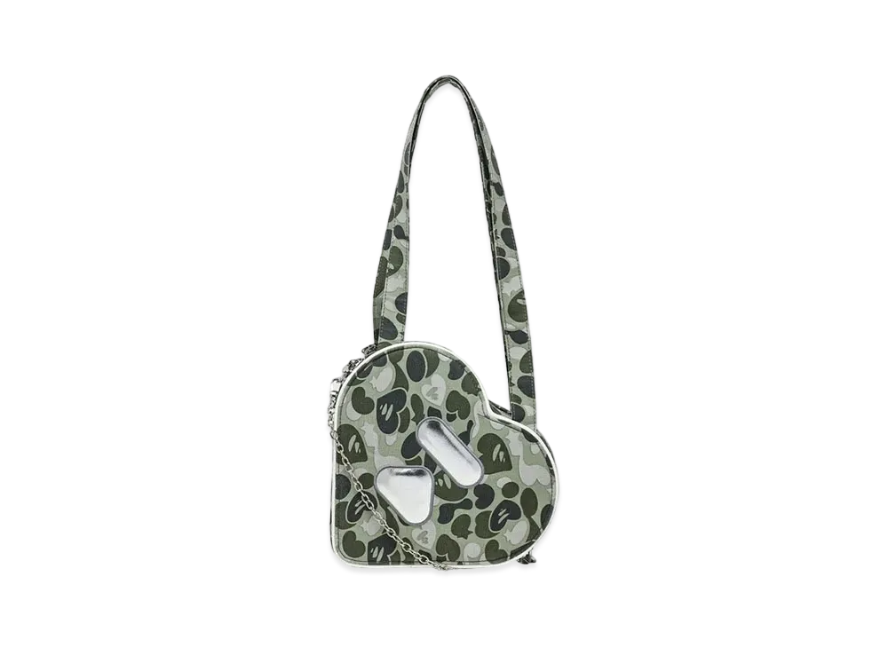 A BATHING APE Logo Heart Shape Bag "Green"