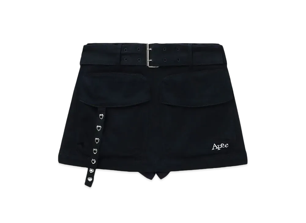 A BATHING APE Washed Belted Patch Pocket Mini Skirt "Indigo"