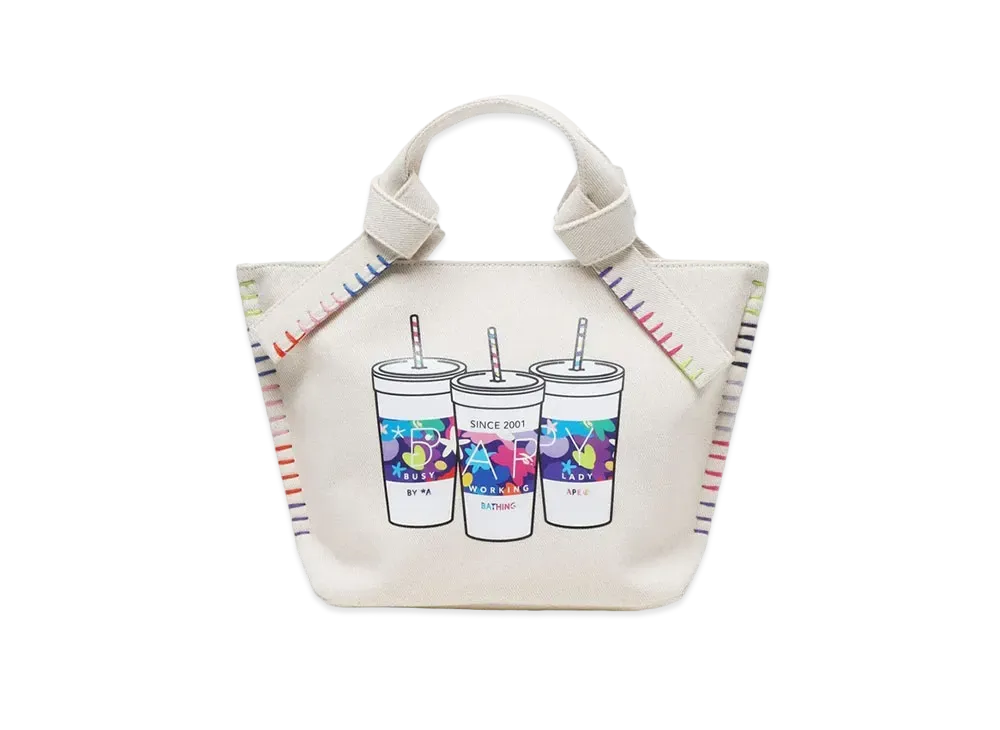 A BATHING APE Bapy Stitch Canvas Tote "Ivory"