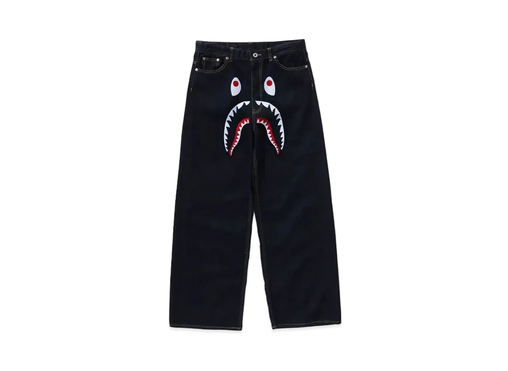 A BATHING APE Shark Embroidery Baggy Denim Pants #1 