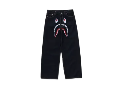 A BATHING APE Shark Embroidery Baggy Denim Pants #1 "Indigo"