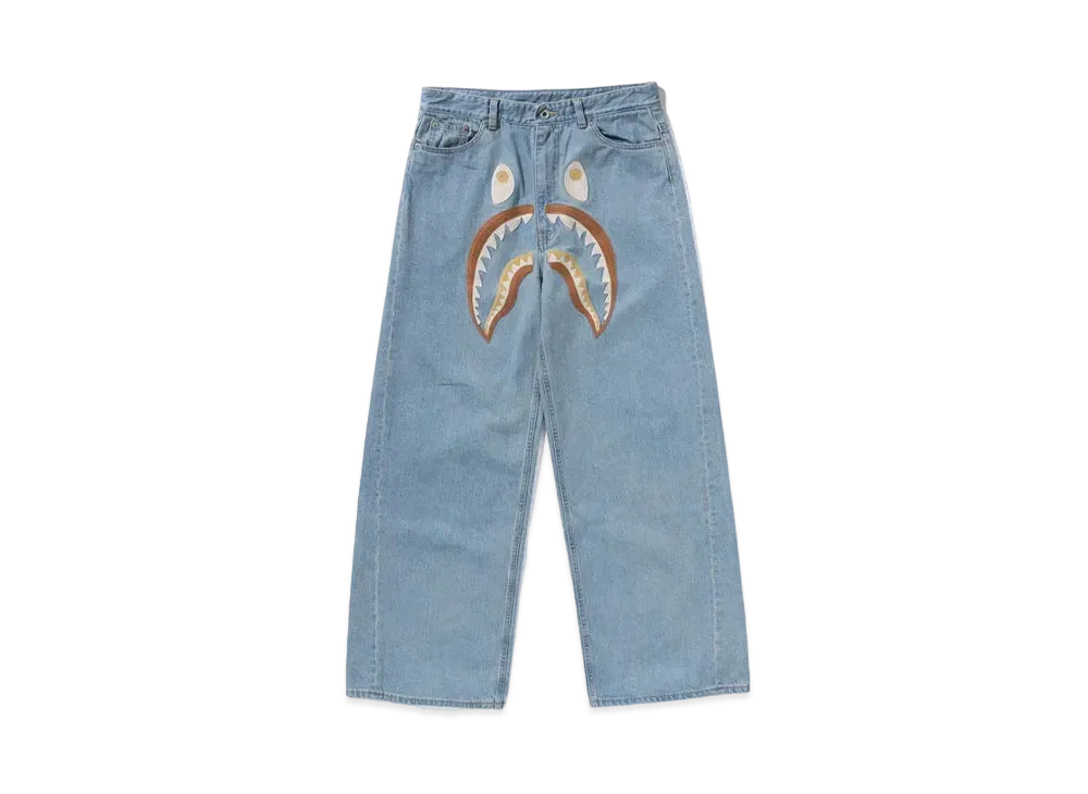 A BATHING APE Shark Embroidery Baggy Denim Pants #2 "Lightindi"