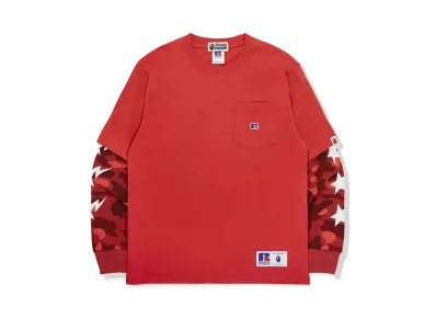 A BATHING APE x RUSSELL Color Camo College Layerd L/S Tee "Red"