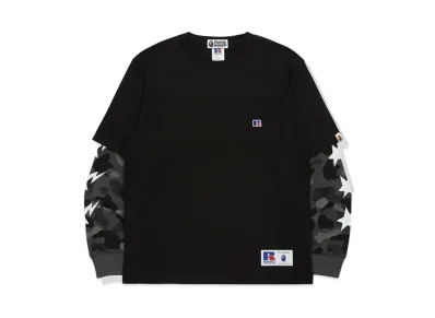 A BATHING APE x RUSSELL Color Camo College Layerd L/S Tee "Black"