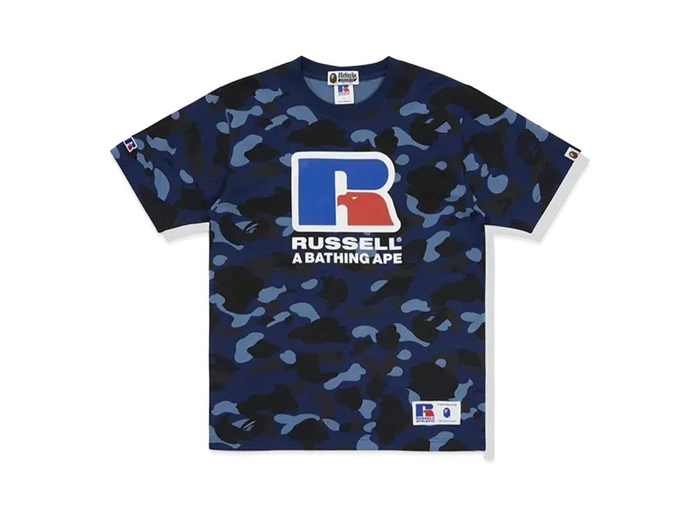A BATHING APE x RUSSELL Color Camo Tee "Navy"