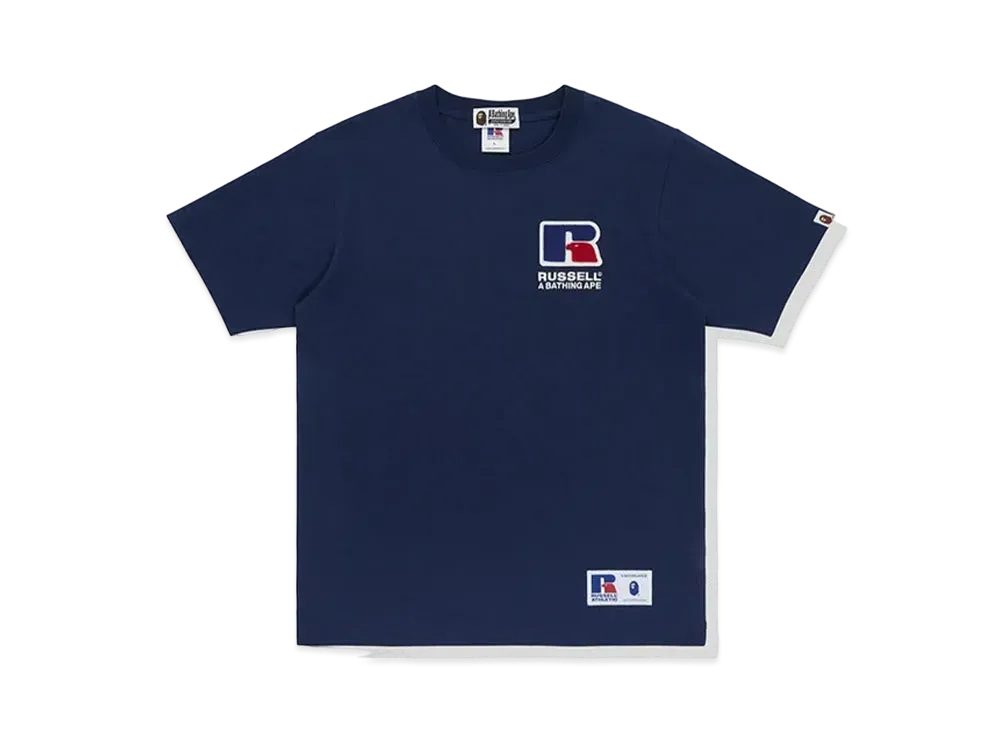 A BATHING APE x RUSSELL College Tee "Navy"