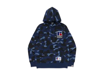 A BATHING APE x RUSSELL Color Camo College Pullover Hoodie "Navy"