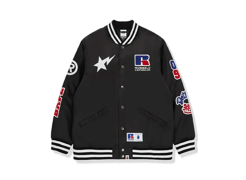 A BATHING APE x RUSSELL College Varsity Jacket "Black"