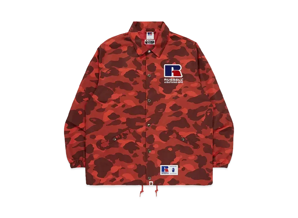 A BATHING APE x RUSSELL Color Camo College Coach Jacket "Red"