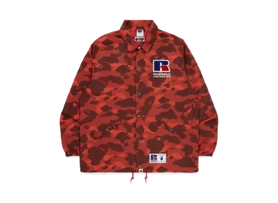 A BATHING APE x RUSSELL Color Camo College Coach Jacket "Red"