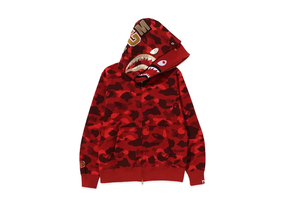 A BATHING APE Double Shark Full Zip Hoodie "Red"
