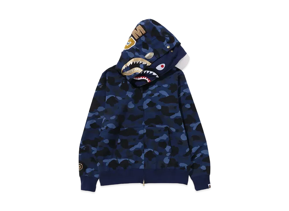 A BATHING APE Double Shark Full Zip Hoodie "Navy"