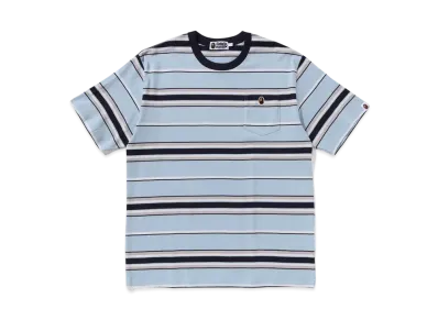 A BATHING APE Ape Head One Point Pocket Relaxed Fit Stripe Tee "Sax"