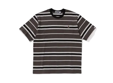 A BATHING APE Ape Head One Point Pocket Relaxed Fit Stripe Tee "Black"