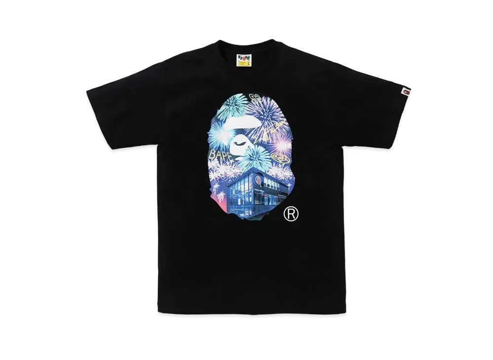A BATHING APE Ape Head Photo Firework Tee "Black"
