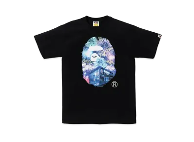 A BATHING APE Ape Head Photo Firework Tee "Black"