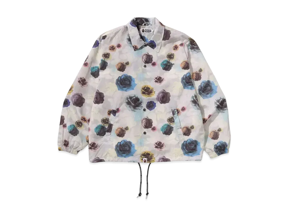 A BATHING APE Floral Camo Bathing Ape Logo Nylon Coach Jacket "Ivory"