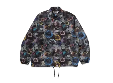 A BATHING APE Floral Camo Bathing Ape Logo Nylon Coach Jacket "Black"