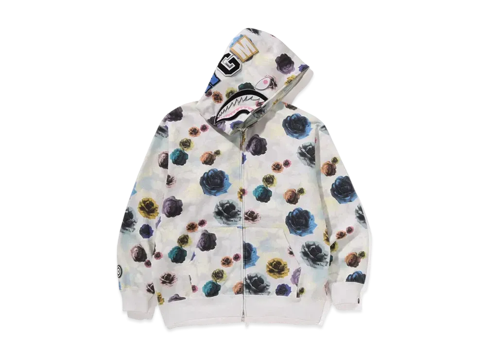 A BATHING APE Floral Camo Shark Relaxed Fit Full Zip Hoodie "Ivory"