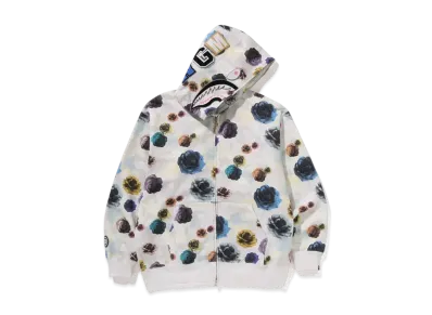 A BATHING APE Floral Camo Shark Relaxed Fit Full Zip Hoodie "Ivory"
