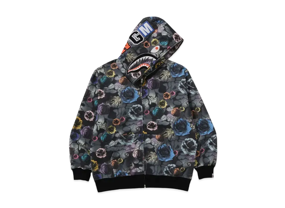 A BATHING APE Floral Camo Shark Relaxed Fit Full Zip Hoodie "Black"