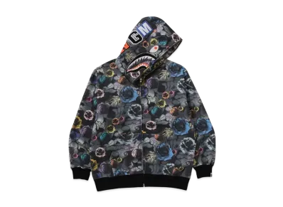 A BATHING APE Floral Camo Shark Relaxed Fit Full Zip Hoodie "Black"