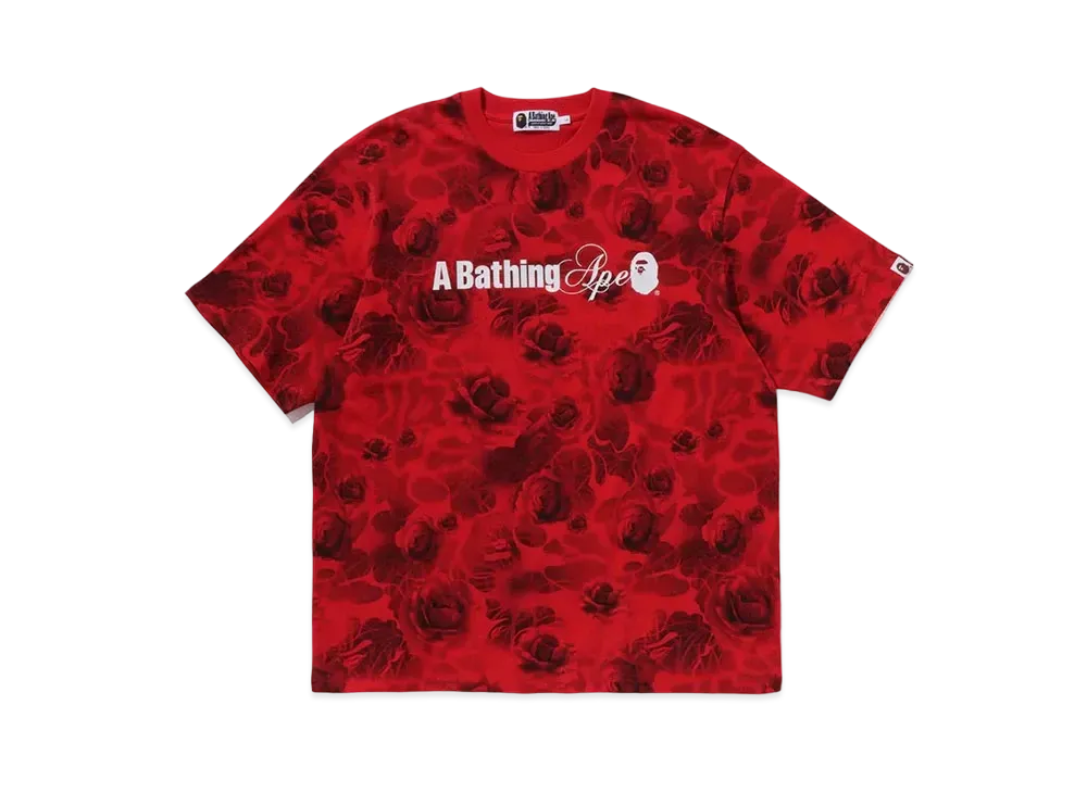 A BATHING APE Floral Solid Camo Logo Relaxed Fit Tee "Red"